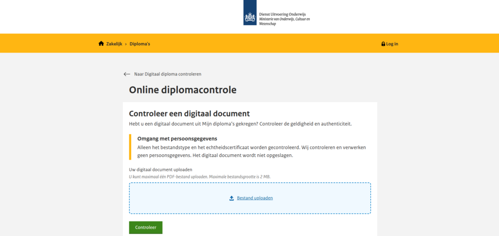 Online diplomacontrole DUO
